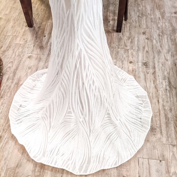 Mermaid Sequin White Wedding Dress | Sequined Tiger Zebra Print Wedding Gown - Picture 7 of 11